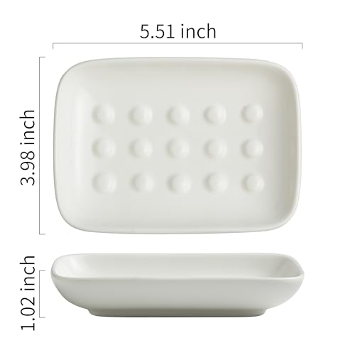 Miamolo Soap Dish, Ceramic Soap Holder Shower Soap Dish for Bar Soap Sponge, Soap Saver Tray for Bathroom Kitchen Sink, White