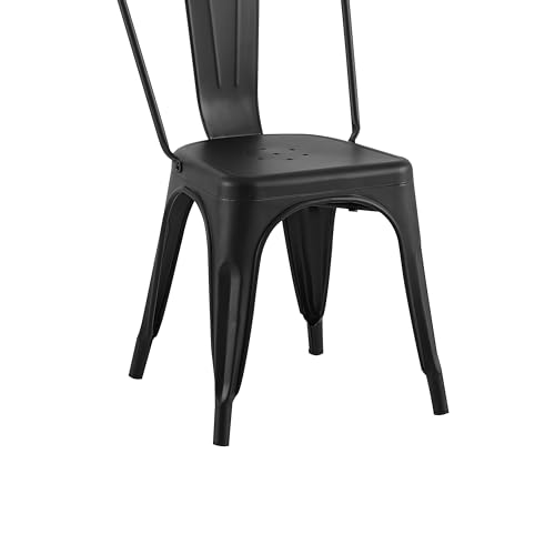 AC Pacific Stackable Metal Dining Chairs Set of 2 for Indoor and Outdoor Use, Durable Stacking Seat, Farmhouse Kitchen, Bar, Patio, Bistro, Cafe, Industrial Style, 2pcs, Matte Black