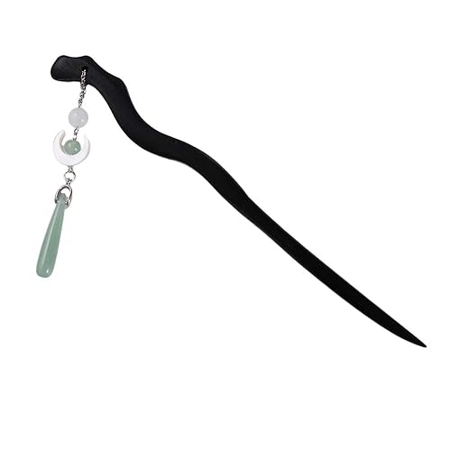 Palillos de pelo de estilo chino Hanfu con borla de luna, horquilla de madera negra, pin de moño, palillos para el cabello para mujeres y niñas (B)