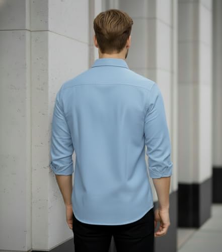 Image of DEELMO Men's Classic Cotton Blend Slim Fit Shirt || Full Sleeve Button-Down Casual Shirt with Dual Flap Pockets || Soft Breathable Fabric || Ideal for Office Party and Everyday Wear