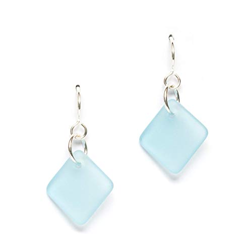 Delicate Diamond Sea Glass Earrings (Aqua) Beach Glass Earrings f...