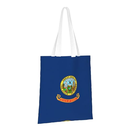 Idaho State Flag Print Reusable Canvas Tote, Shopping Bag With Handles For Daily And Grocery Use2