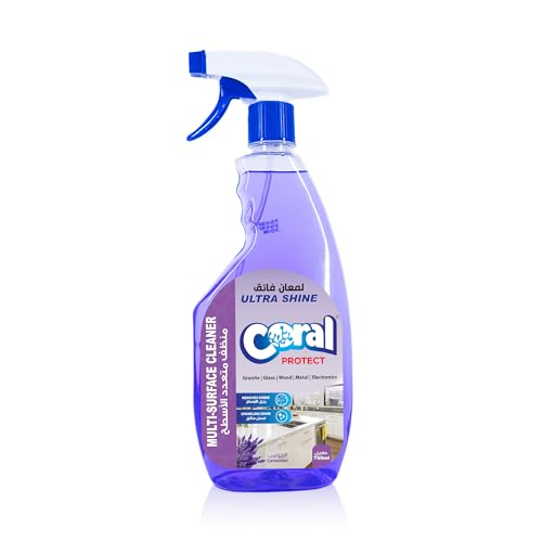 Coral Protect Ultra Shine Multi-Surface Cleaner Spray with Grime-Free Sparkling Finish Safe for Everyday Use on Granite Glass Wood Metal & Electronics 750ml Lavender