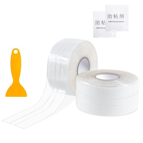 2 Rollos Cinta Selladora Impermeable, Cinta Adhesiva para Baño Autoadhesiva Silicona Transparente para Cocina, Bañera, Esquina, Rodapiés Autoadhesivo