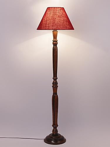 Image of Devansh Maroon Jute Conical Wooden Floor lamp -26