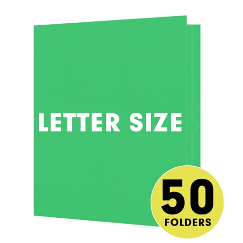 Two Pocket Folders, RAZCC 50 Pack 2 Pocket Folders Fit Letter Size Paper, Paper Folders with Pockets for School Office Business Home (Green)