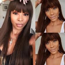 Image of BROWN LONG HAIR WIG STRAIGHT WITH BANGS FOR BEAUTIFUL LOOK