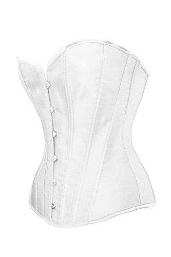 Chicastic White Satin Sexy Strong Boned Corset Lace Up Overbust Waist Cincher Bustier Bodyshaper Top - 5-6 Xl #TOP2