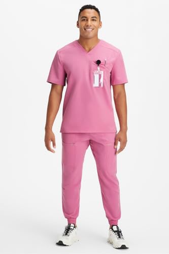 Image of Fabletics Men's Helix 1-Pocket Scrub Top - MotionTech, Wrinkle-Resist, Chest Pocket, Anti-Shrink, Semi-Slim Fit
