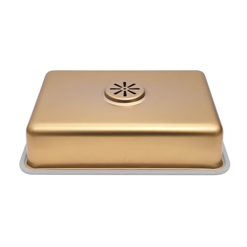 Image of Small Gold Sink,Portable Washing-Up Bowl Stainless Steel Material,Pratical Extra of Workstation Kitchen Sink,Special Embossed Design & Non Sticky Grease (Gold, 11 X 15 3 /4 inch)