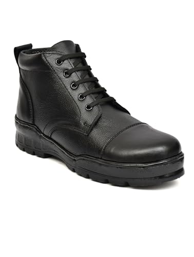 Image of Men's Genuine Leather Army Police Boots | Side Zip Military Tactical Boots | Anti-Slip Airmix Sole | High Ankle Security Duty Shoes | Comfortable Outdoor Combat Patrol Work Boots for Men