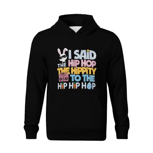 Kids Happy Easter Rabbit Hip Hop Hippity Funny Boys Girls Lightweight Kangaroo Pocket Hoodies2