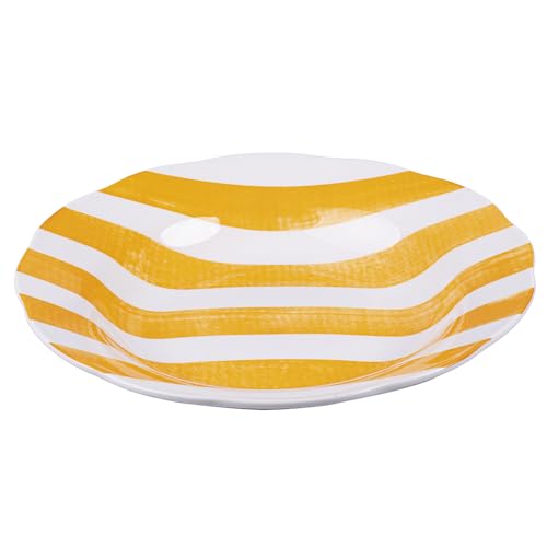 Set 6 Piatto fondo in porcellana, bordo smerlato decoro righe, arancione, Versilia