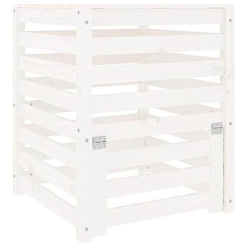 vidaXL Composteur, Bac à Compost avec Couvercle, Poubelle de Recyclage avec Rangement Jardin Terrasse Patio, Blanc Bois Massif de Pin