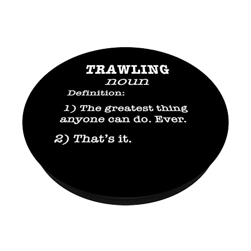 Retro Trawling - Funny Definition For Trawling Fishermen PopSockets Swappable PopGrip, Black - Image 2