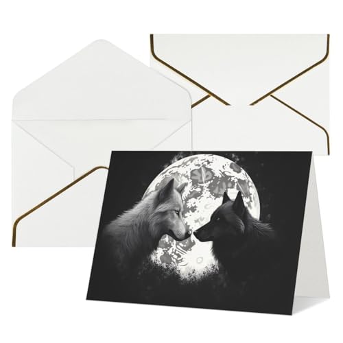 QMNKLET Tarjetas de felicitación con sobres, diseño de lobos, tarjeta de felicitación de 4 x 6 pulgadas, tarjetas de felicitación en blanco para todas las ocasiones, para cumpleaños, baby shower,