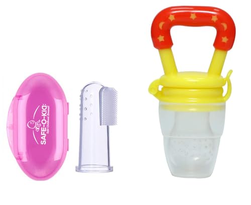 Image of Safe-O-Kid Baby Fruit Nibbler & Finger Brush - BPA-Free, 100% Pure Silicone, Teether for Baby | Soft Pacifier & Teether for Infants, (Assorted)