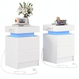 IRONCK Nachttisch 2er Set, Nachtschrank mit LED-Beleuchtung