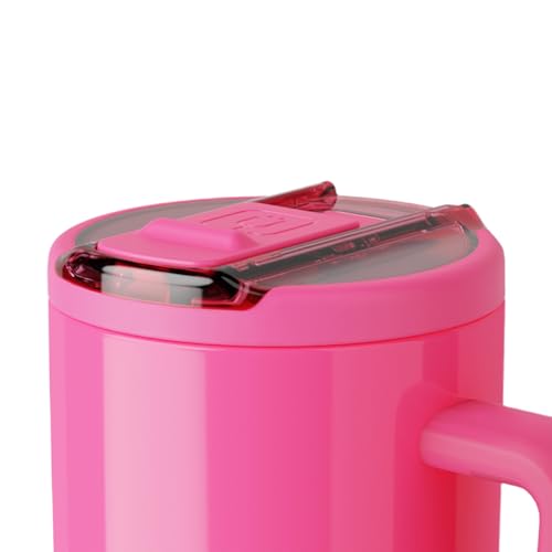 Image of BruMate Era Flip 30oz Tumbler with 100% Leakproof Covered Straw Lid | Hygienic Covered Straw | Insulated Stainless Steel Water Bottle with Handle | Cup Holder Friendly | BPA-Free (Neon Pink)