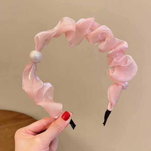 Generic OZHB-001 Varsik 4 Pcs Multicolor Organza Fashion Headband Elegant Pleated Pearl Hair Band thumb #4