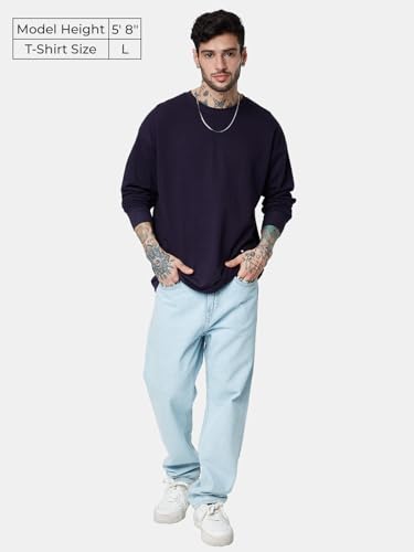Image of The Souled Store Solids: Men and Boys Cotton Oversized Fit Full Sleeve T-Shirts