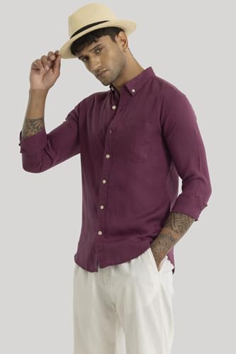 Image of SNITCH Aurelio Magenta Plain Linen Shirts