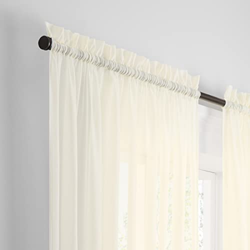 Pairs To Go Victoria Voile Modern Sheer Rod Pocket Window Curtains For Living Room (2 Panels), 59 X 84 In, Ivory #TOP2