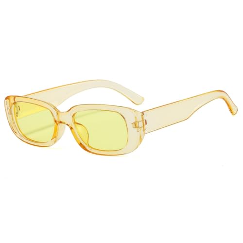 IKANOO Retro Rectangle Sunglasses for Women Men Small Square Frame Trendy Y2K 90’s Black Sunglasses (Yellow)