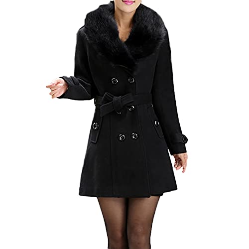 FUPODD Wintermantel Damen Lang Elegant Damen-Mäntel Winter Fellkragen Warm Wollmantel Zweireihig Winterjacke Mittellang Wolle Mantel Mit Gürtel Trenchcoat Frauen Pelzkragen...