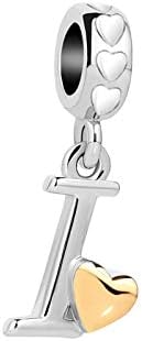 SBI Jewelry Silver Initial Letter Charm for Bracelets Gift for Dangle Charm Gold Heart Pendant Gift for Wife Women Mum Sister Daughter Birthday Family Christmas Compatible with Pandora Charm Bracelet