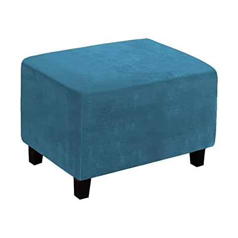 Velvet Ottoman Cover Large Size, Stretch Footstool Cover, Rectangle Ottoman Slipover, Soft Rectangle Foot Stool Protector for Living Room(Peacock blue, Footstools & Ottomans Not Included) Cover