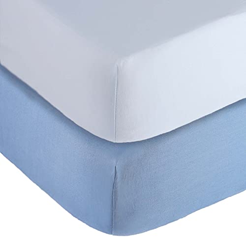Image of Featherhead™ 2-Pack Fitted Crib Sheets - 100% Cotton - 52" x 28" x 9" for Standard Crib and Toddler Mattress (Percale Blue)