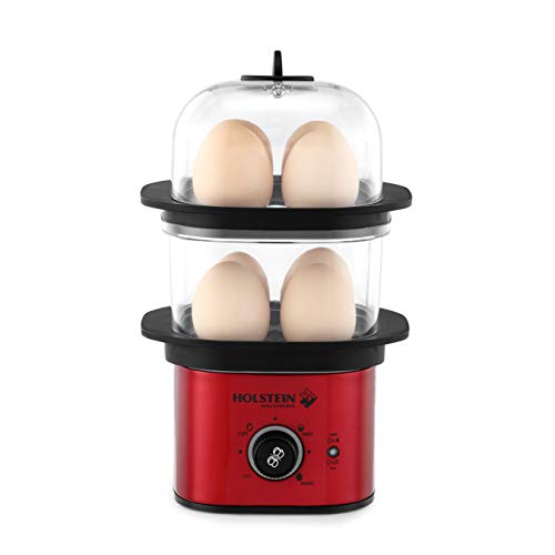 Holstein Housewares HH-09182001RM 8-Egg Capacity Two Tier Electric Egg Cooker, Metallic Red