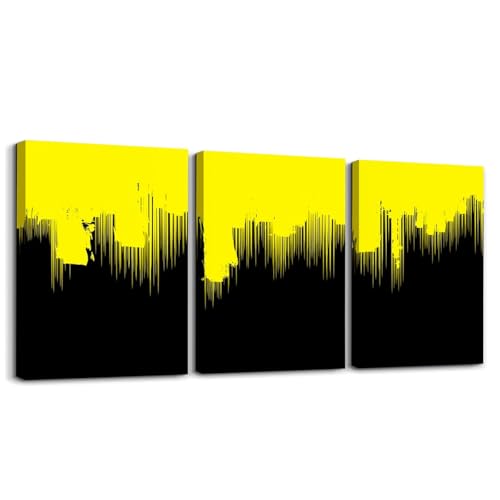 Decoración de pared amarilla y negra para sala de estar, 3 piezas, lienzo enmarcado abstracto para dormitorio, oficina, decoración de pared, pintura geométrica, obras de arte, pósteres modernos para