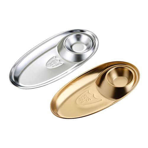 Gatuida 2 piezas Plato Ovalado de Acero Inoxidable Aperitivos con Rejilla para Condimentos Bandeja Multifunción para Patatas Fritas y Postres para Hogar y Restaurante