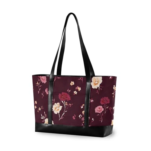 aidingzhi Semplice Primavera Fresco Floreale Borgogna borsa di classe per le donne 14 con cerniera grande tote bag per yoga con