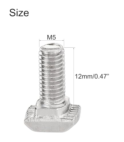 Image of NACX M5 x 12mm T-Slot Drop-in Stud Sliding Bolts, Carbon Steel Hammer Head Bolt T Screw, T-Bolt T Shape Stud Sliding Screw for 20 Series Aluminum Profile, 25PCS