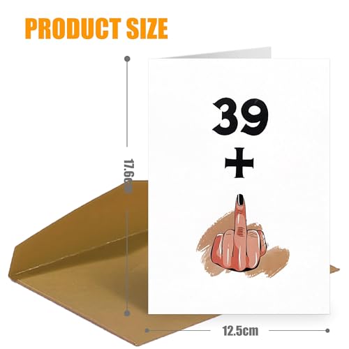 Funny 40th Birthday Card for Women - Rude Happy 40 Years Old Greeting Note for Sister Best Friend Her - Joke 39 Plus One Middle Finger Banter Gift for Female Bestie - 12x17cm