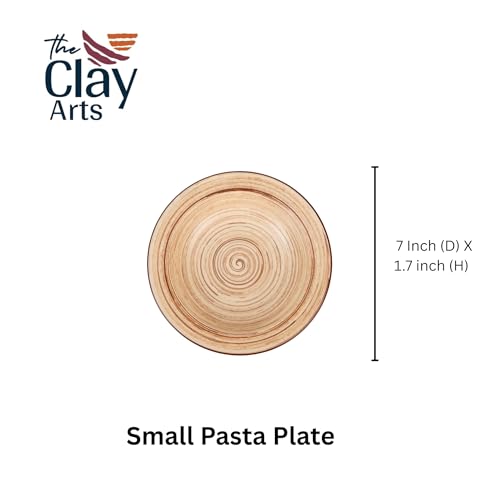 Image of Premium Pasta Plate, Ceramic Plate for Pasta, Small, Round & Deep Dish, Microwave & Dishwasher Safe, Handmade Stoneware, Elegant Tableware for Every Occasion, Spiral Beige, 7 Inch