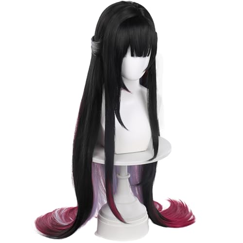 Image of Anime Black Gradient Purple Long Straight Wig with Bangs Women Adult COS Game Cosplay Wigs Halloween,Christmas,Comic con,Game Show,Party