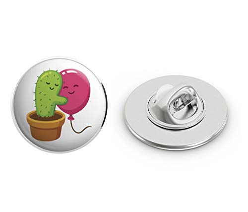 Sweet Cactus Hugging Pink Balloon Cartoon Emoji Round Metal 0.75