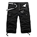 Sinzelimin Men's Short Cargo Pants Fashion Solid Color Multiple Pockets Loose Comfy Dressy Casual Workwear Crop Trouser Black Large