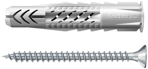 Fischer 100 Tasselli Universali con Vite UX 5x30 R S per Muro Pieno, Mattone Forato, Cartongesso, per Installazione e Fissaggio Mobili, Armadietti, Lampade, Staffe TV, 71547