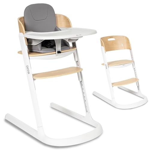Olmitos Trona evolutiva de madera 2 en 1 DINNA Silla infantil Evolutiva y convertible desde 6 meses hasta adolescencia | Ajustable en altura y profundidad, bandeja extraíble y arnés 5 puntos (Blanco)