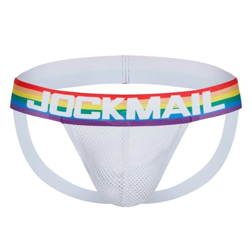 JOCKMAIL Men's Jockstrap Rainbow Mesh Sexy Thongs Underwear for Male Low Rise G String 2PCS3