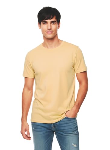Image of URLI Unisex Natural Dye Harvest Yellow Slub Cotton Tshirt | Soft Breathable Crew Neck | Pomegranate Rind Dyed Everyday Wear for Men and Women