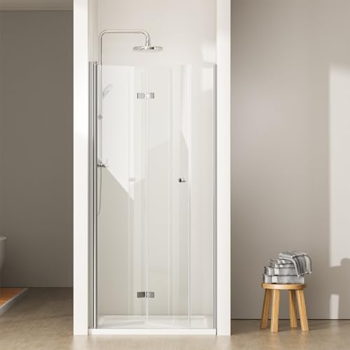 EMKE Falttür Duschtür 75x185 cm Duschabtrennung Faltbar 180° Schwingtür Duschwand Dusche 6mm ESG-Sicherheitsglas Duschkabine Duschfalttür Duschtüren