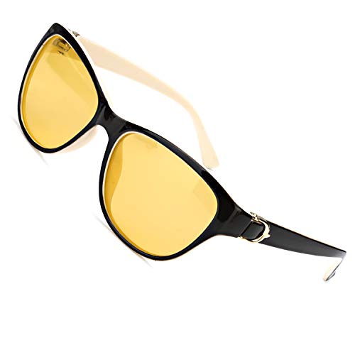 MuJaJa Gafas de conducción nocturna, gafas de visión nocturna polarizadas HD, gafas de visión clara antideslumbrante para mujeres que conducen de noche (Marco gris y blanco/Gafas de visión nocturna)