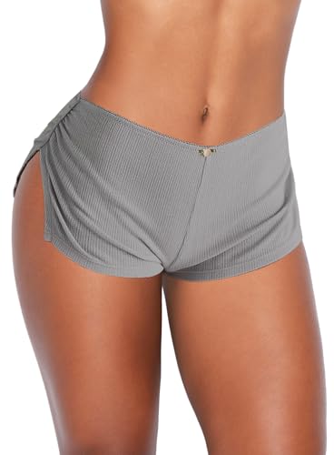 Image of OZICERD Low Rise Booty Shorts Micro Mini Pajamas Shorts for Women Cute Boy Short Side Slit Ruched Lounge Pj Bottoms