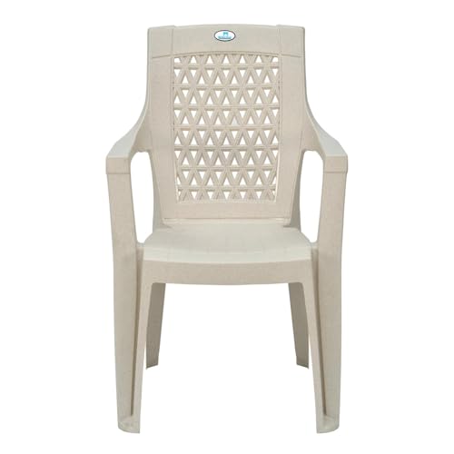 Image of Nilkamal Elevate Plastic Chair with Arm | Set of 2 | Stackable Chair | for Living Room, Bed Room, Kitchen, Balconies, Outdoor | Marble Cream
